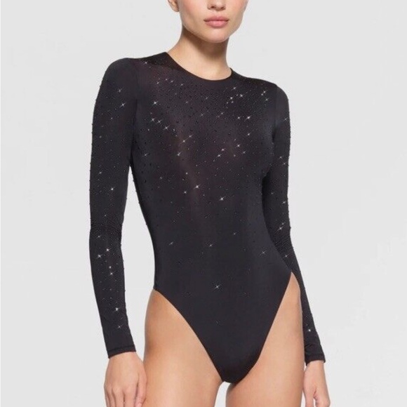 SKIMS Tops - SKIMS x Swarovski Jelly Sheer Long Sleeve Crew Neck Bodysuit L Large NEW NWT
